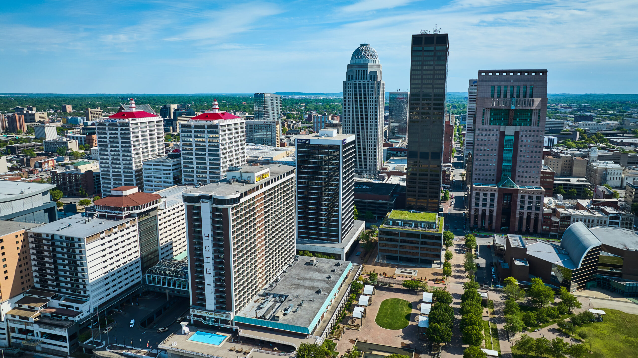 Image of Heart of downtown aerial Louisville Kentucky skyscraper buildings